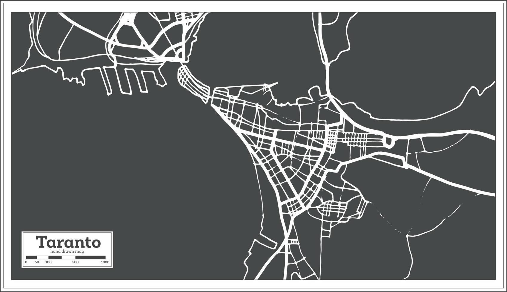 mapa da cidade de taranto itália em estilo retrô. mapa de contorno. vetor