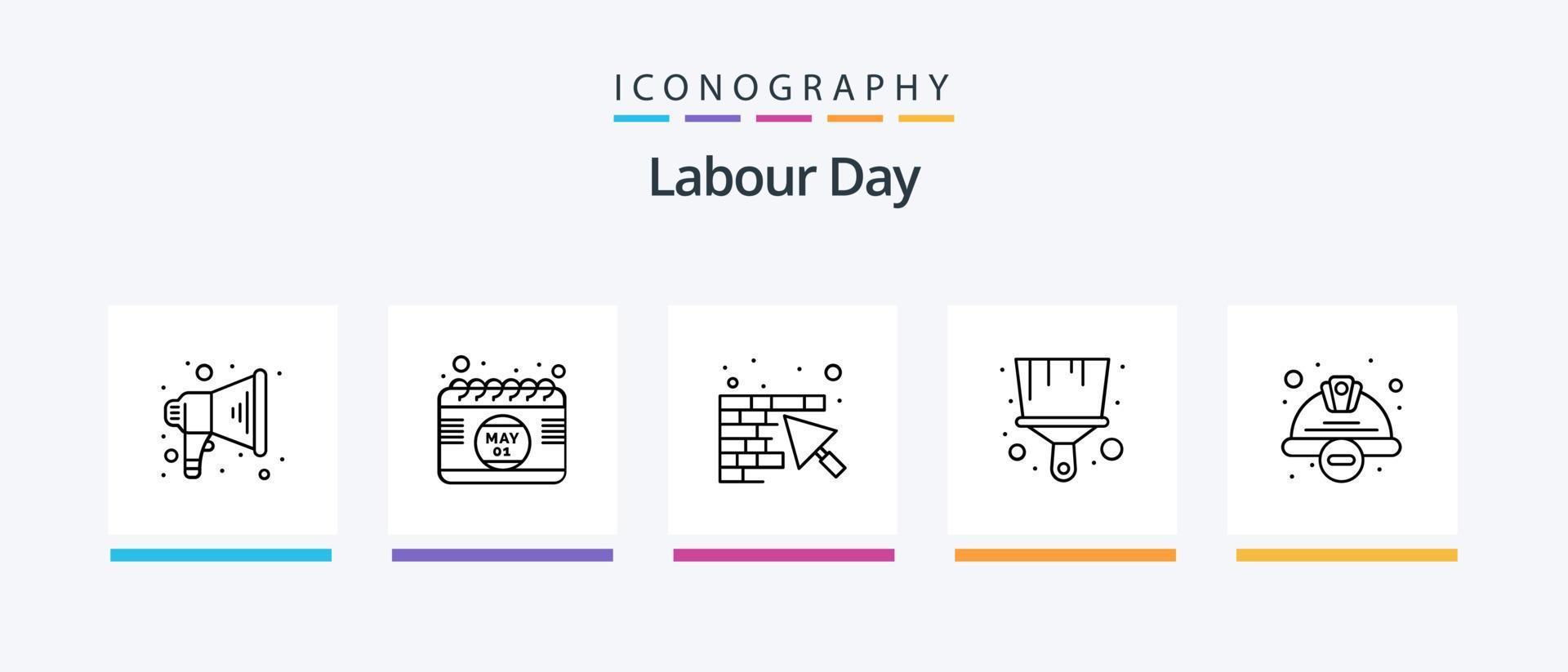 pacote de ícones da linha 5 do dia do trabalho, incluindo construção. chapéu de trabalhador. engrenagem. segurança. construção. design de ícones criativos vetor