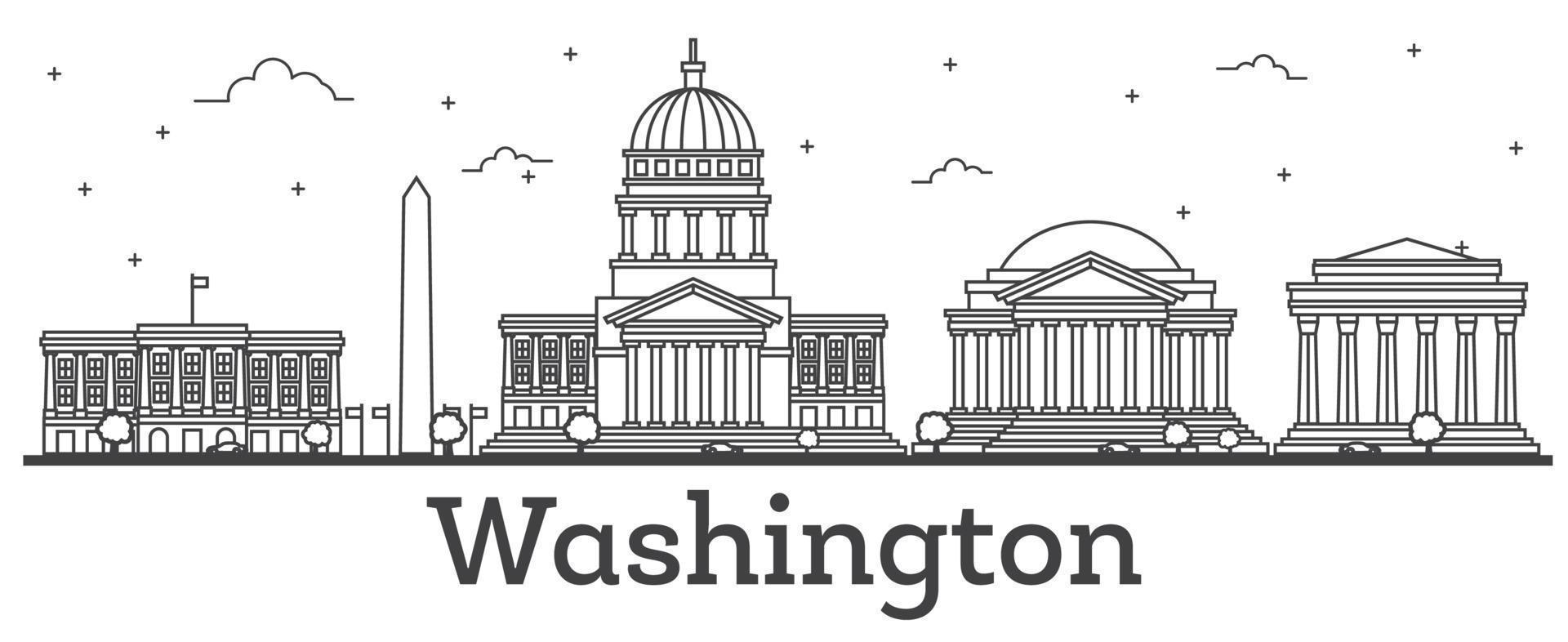 esboce o horizonte da cidade de washington dc eua com edifícios modernos isolados no branco. vetor