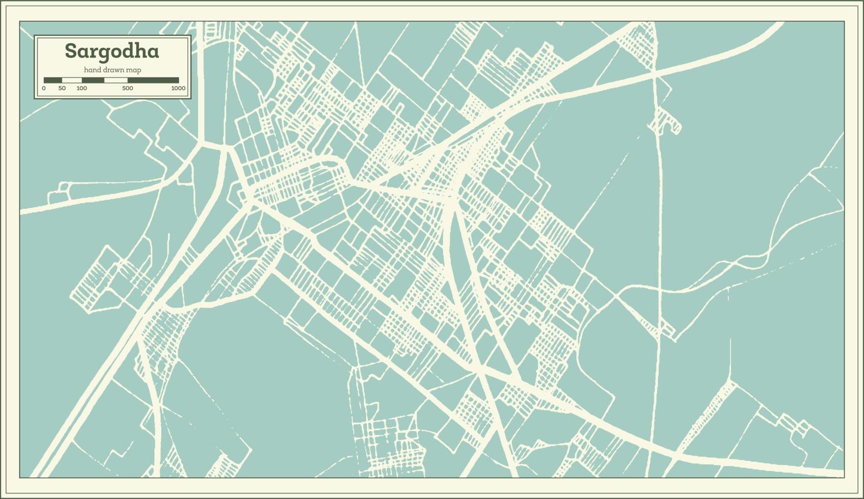 mapa da cidade de sargodha paquistão em estilo retrô. mapa de contorno. vetor
