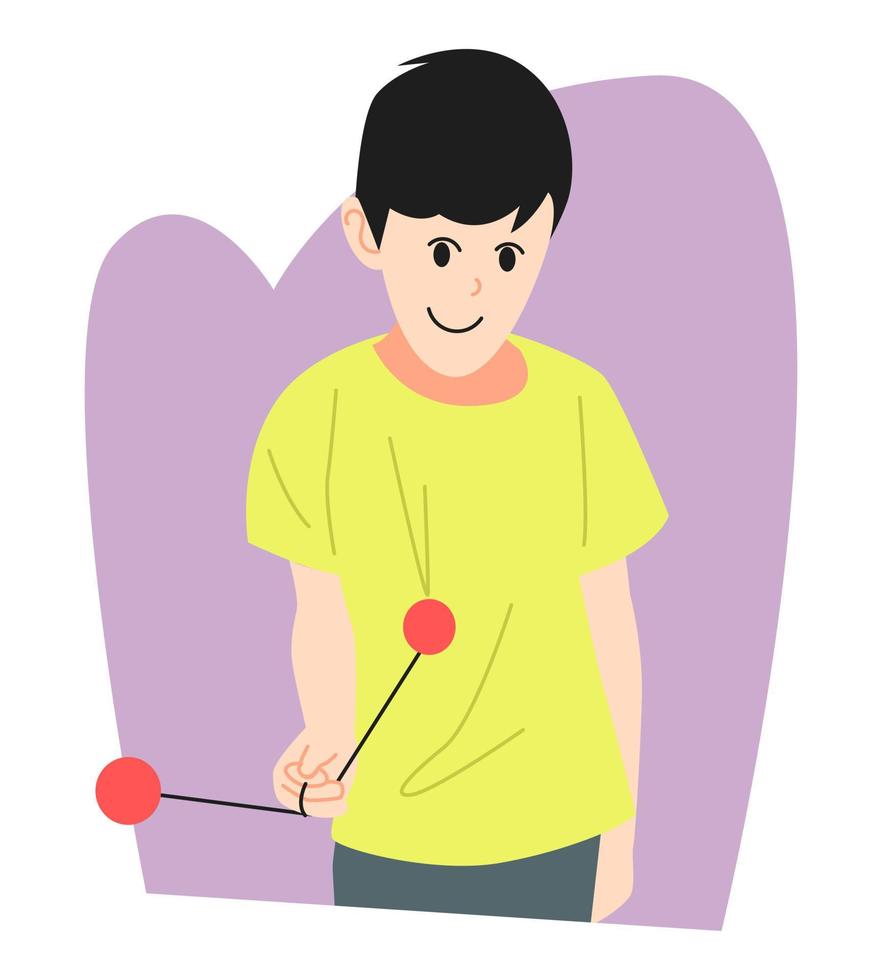garotinho jogando latto-latto, bola clackers. meio corpo. brinquedo, conceito de jogo. ilustração vetorial. vetor