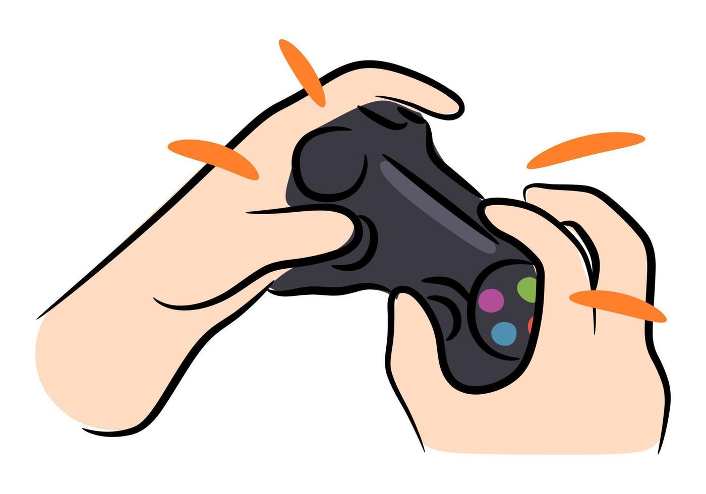 ilustração desenhada à mão de uma mão segurando um joystick. jogando jogos. ilustração vetorial. vetor