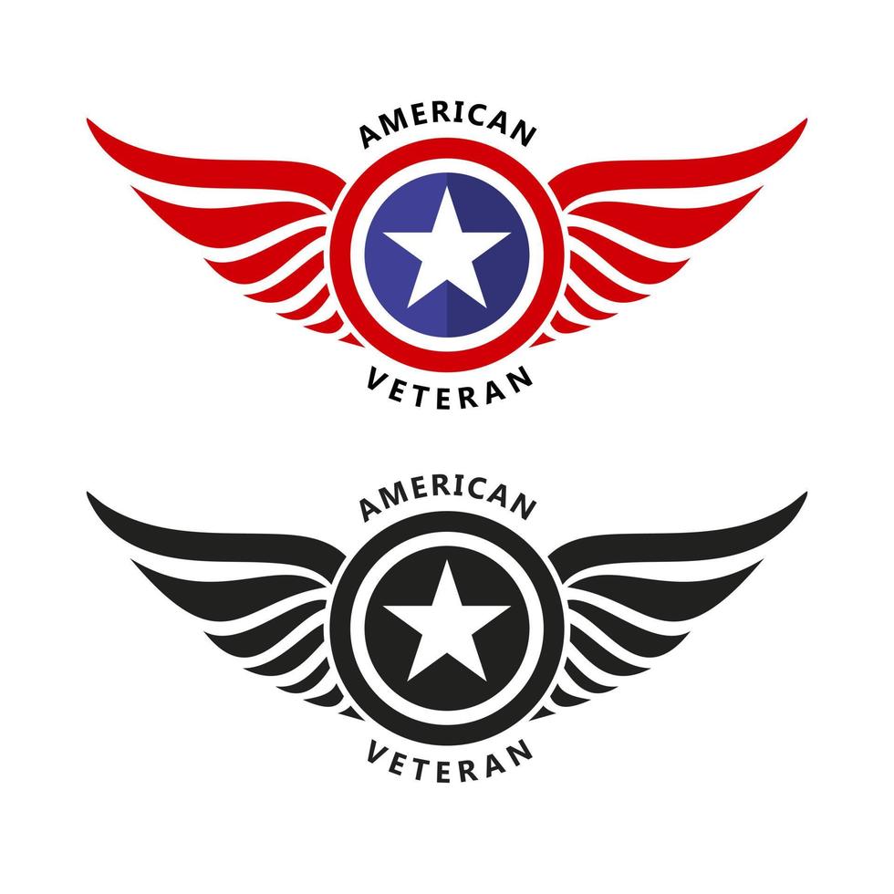 conjunto de emblemas de asas com estrelas dos estados unidos. modelo de design de logotipo de rótulo de aviação. ilustração vetorial de veterano militar dos estados unidos vetor