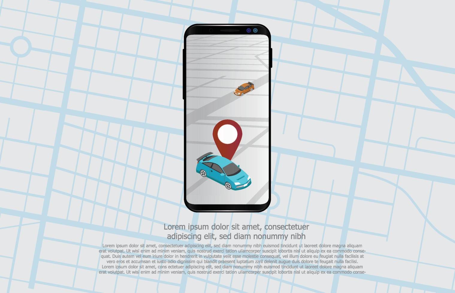 fundo abstrato do aplicativo de tablet móvel de serviço de carro e navegação de rota de mapas vetor