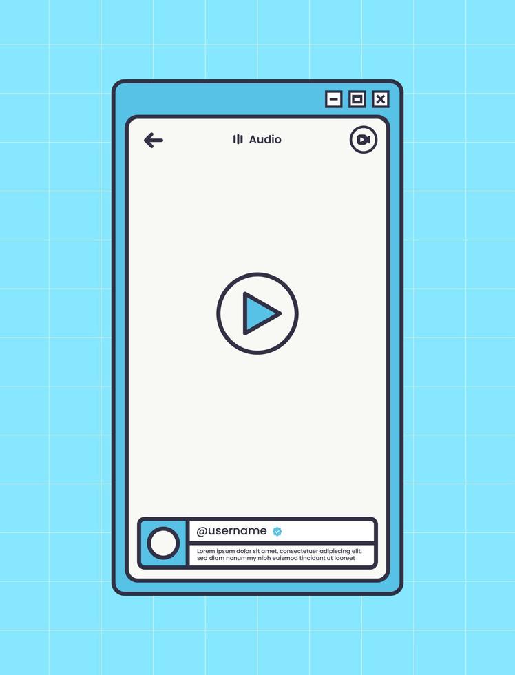 reprodutor de vídeo vertical para interface de aplicativo de mídia social. maquete de vídeo curto em estilo de design retrô. vetor
