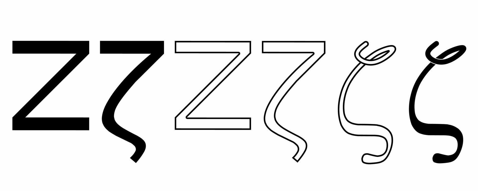conjunto de sinal de letra grega zeta isolado no fundo branco vetor