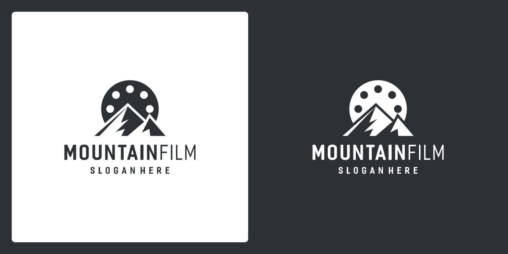 inspiração de logotipo de tira de filme e logotipo de montanha. vetor premium