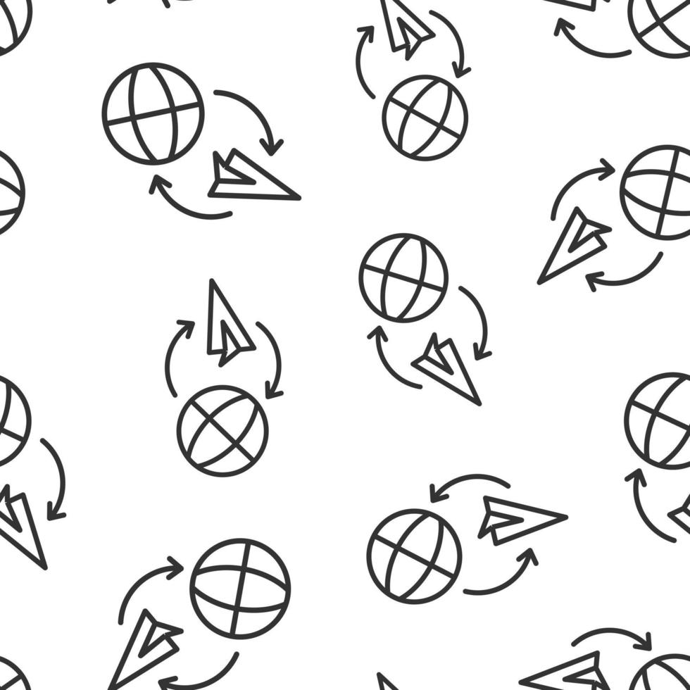 ícone de viagens globais em estilo simples. ilustração em vetor avião de papel no fundo branco isolado. conceito de negócio de padrão sem emenda de transporte internacional.