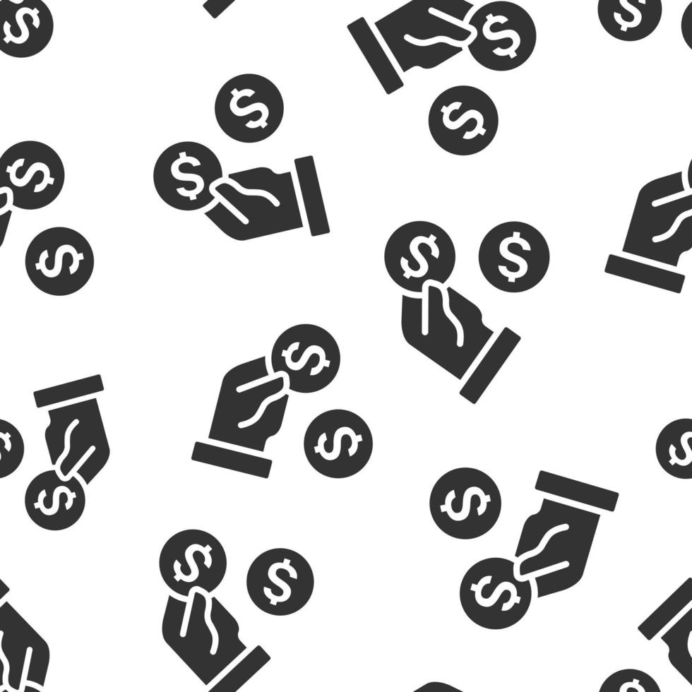 ícone de remuneração em estilo simples. dinheiro na mão ilustração vetorial no fundo branco isolado. conceito de negócio padrão sem emenda de folha de pagamento de moeda. vetor