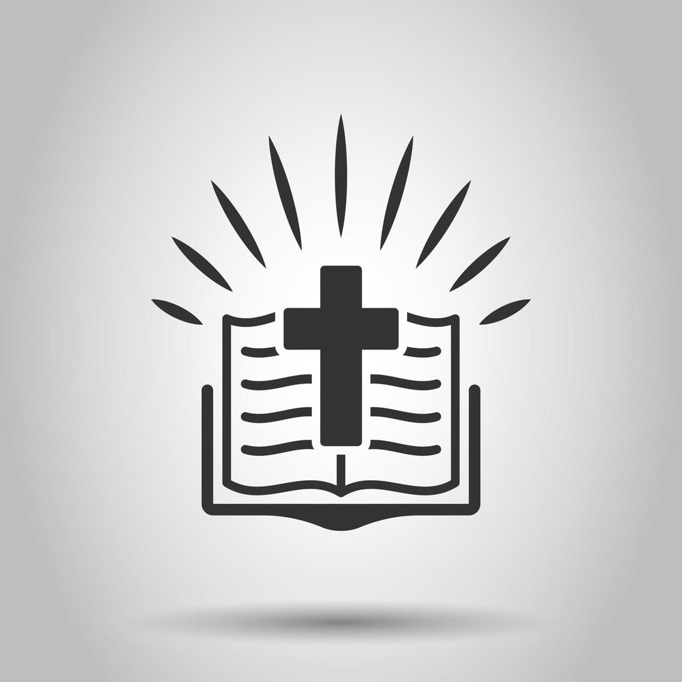 ícone do livro bíblico em estilo simples. ilustração em vetor igreja fé em fundo branco isolado. conceito de negócio de espiritualidade.
