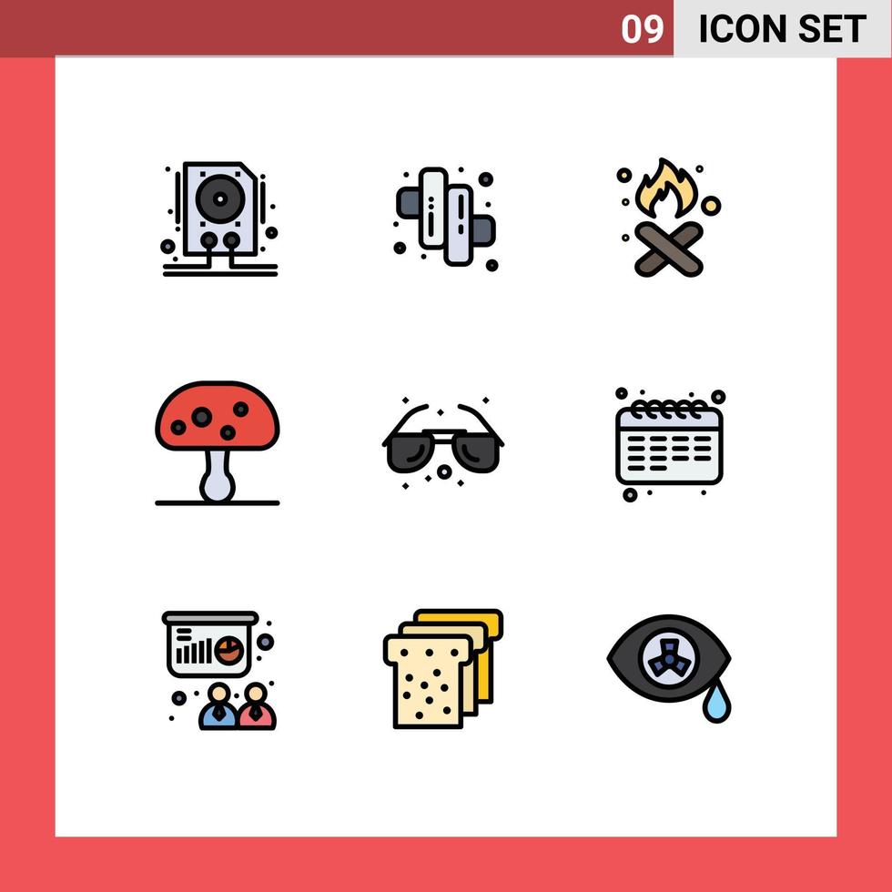 9 ícones criativos sinais modernos e símbolos de óculos primavera fogo veneno cogumelo editável elementos de design vetorial vetor