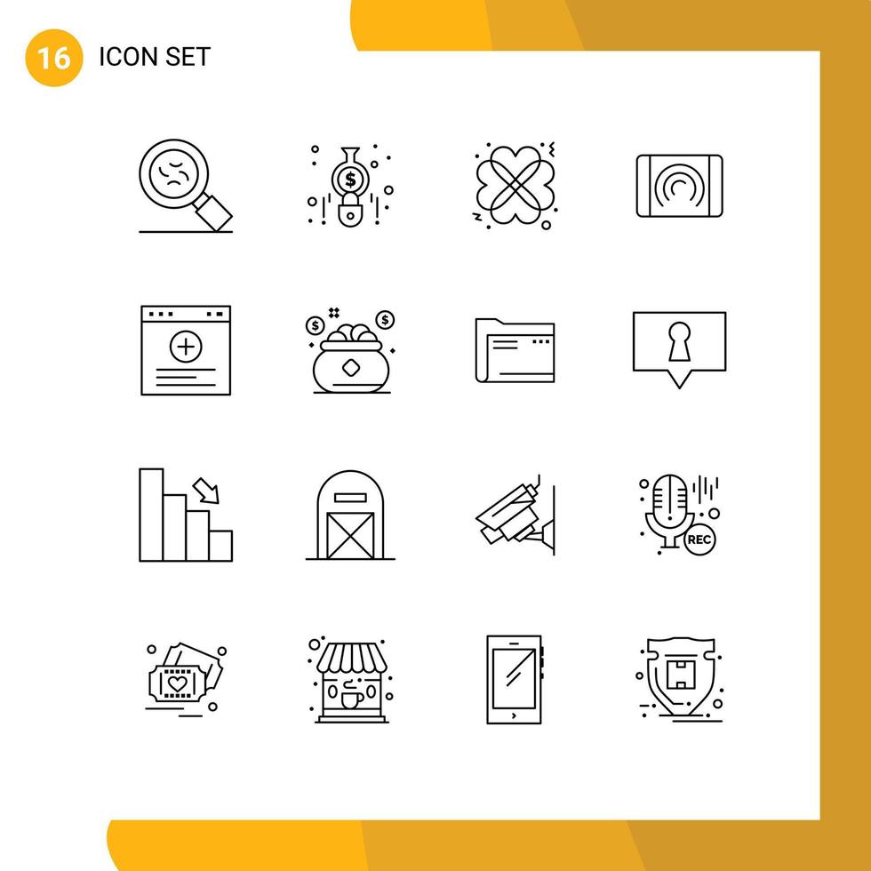 pacote de esboço de 16 símbolos universais de interface de amor do navegador do site elementos de design vetorial editáveis pelo usuário vetor