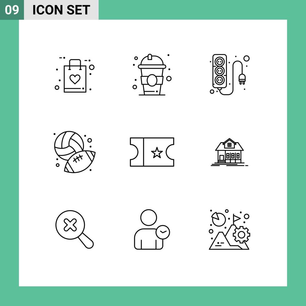 pacote de interface do usuário com 9 esboços básicos de passatempos eletrônicos de passatempos de ingressos elementos de design vetorial editáveis de futebol vetor