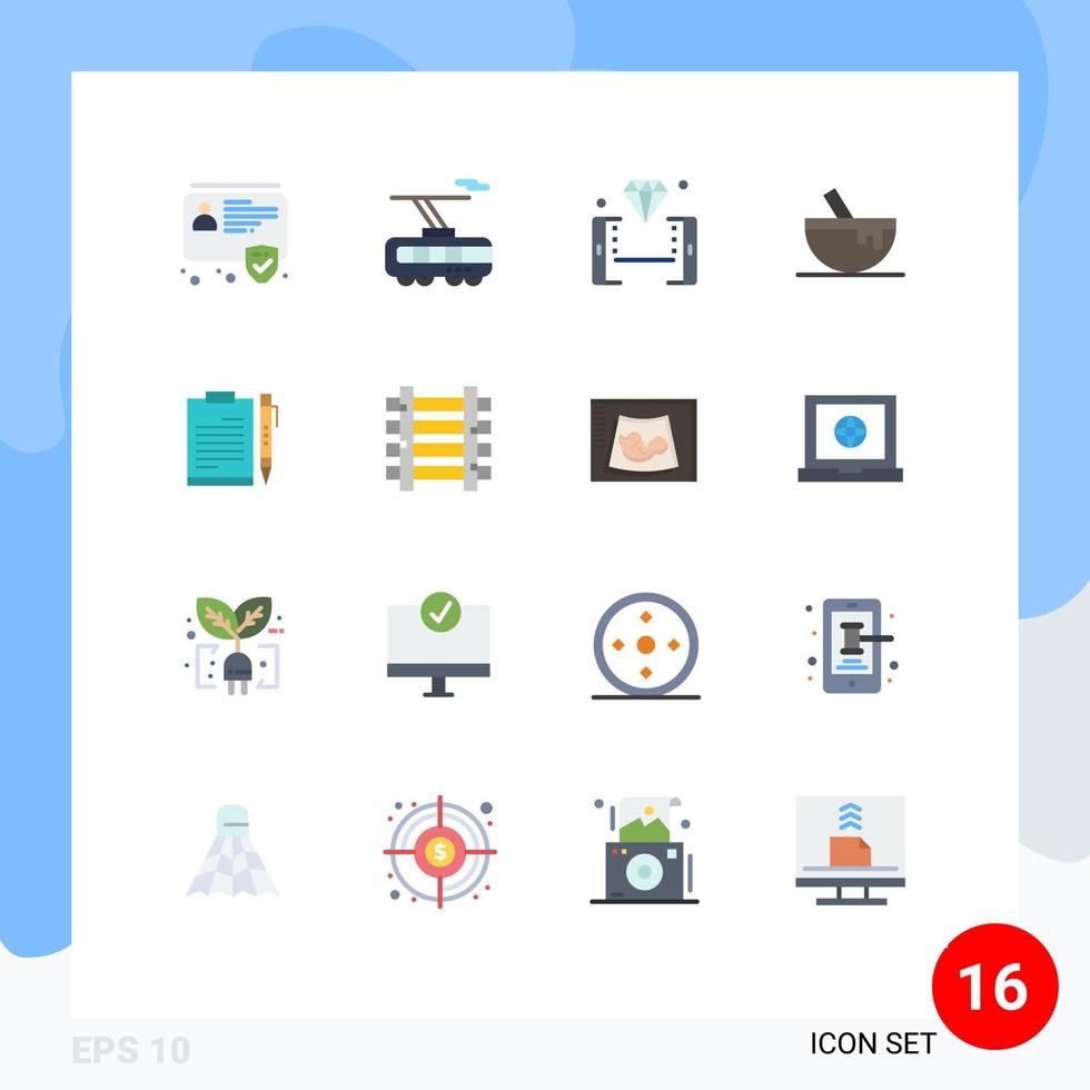 conjunto de 16 sinais de símbolos de ícones de interface do usuário modernos para documento comida tigela móvel smartphone pacote editável de elementos de design de vetores criativos
