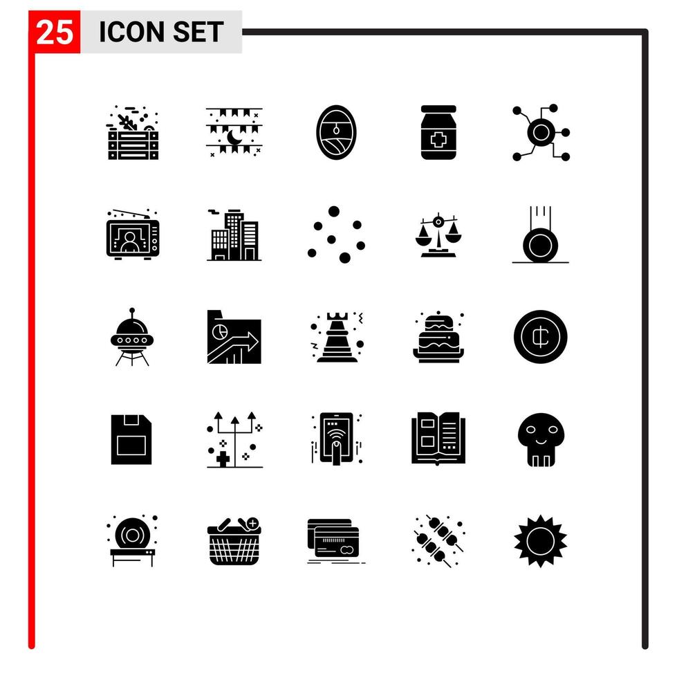 conjunto moderno de pictograma de 25 glifos sólidos de dados mundiais comprimidos eid antídoto elementos de design de vetores editáveis