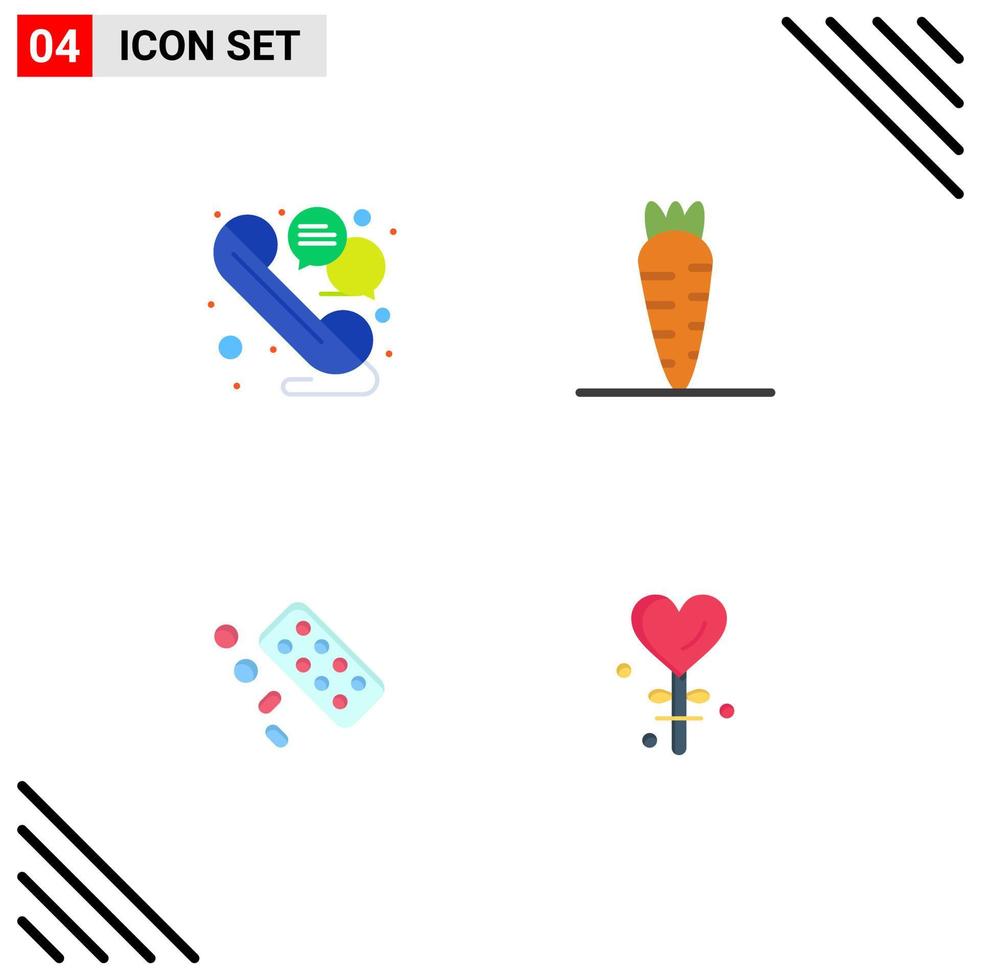 pacote de 4 ícones planos criativos de elementos de design de vetor editável de coração de vegetais de tablet de bate-papo