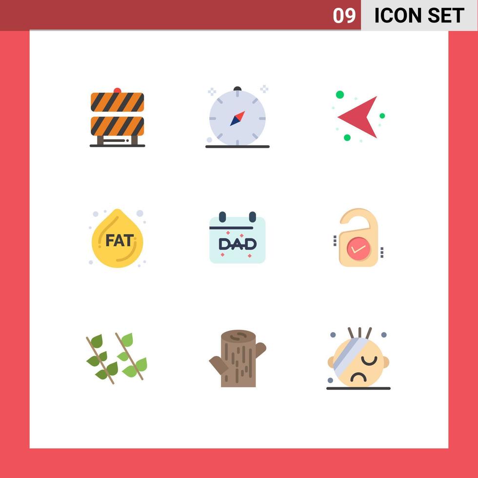 9 pacote de cores planas de interface de usuário de sinais e símbolos modernos de data, dieta, queda de verão, esquerda, elementos de design de vetores editáveis