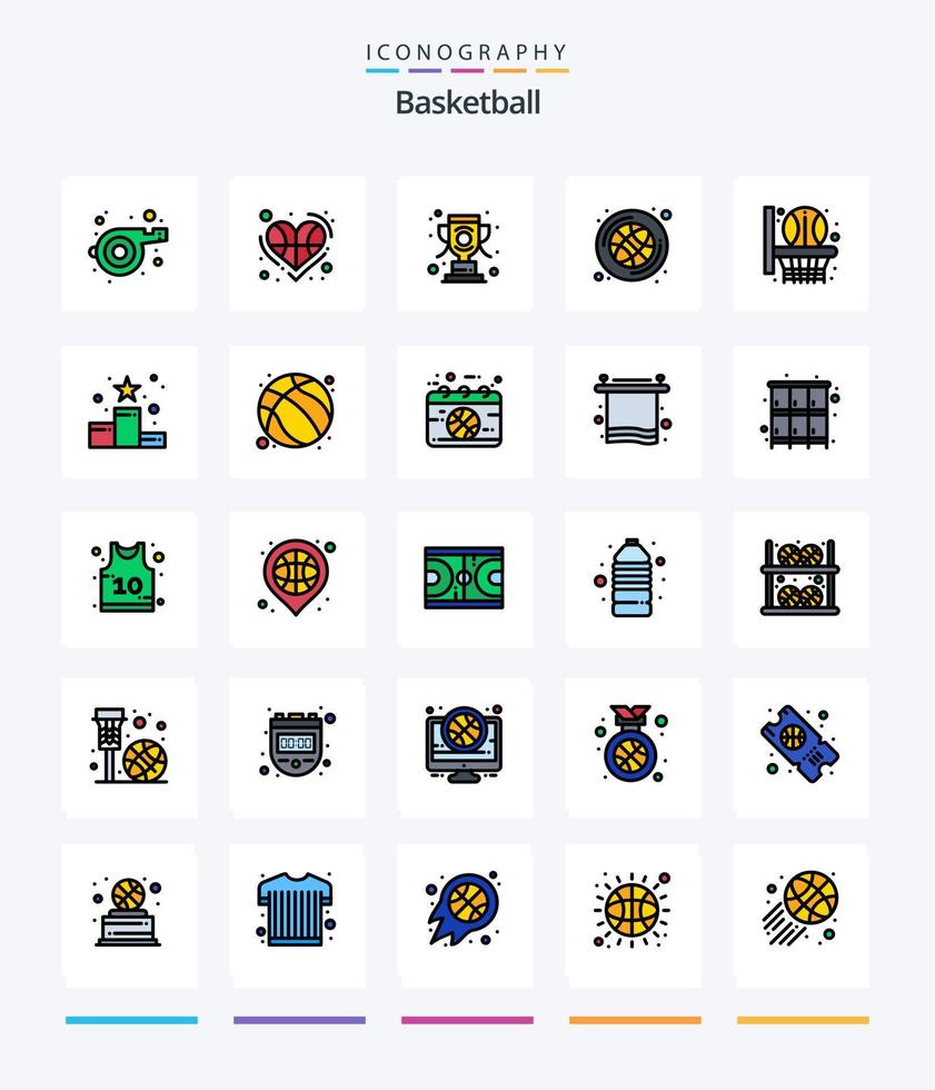 pacote de ícones cheios de 25 linhas de basquete criativo, como rede. jogos. esporte. esporte. bola vetor