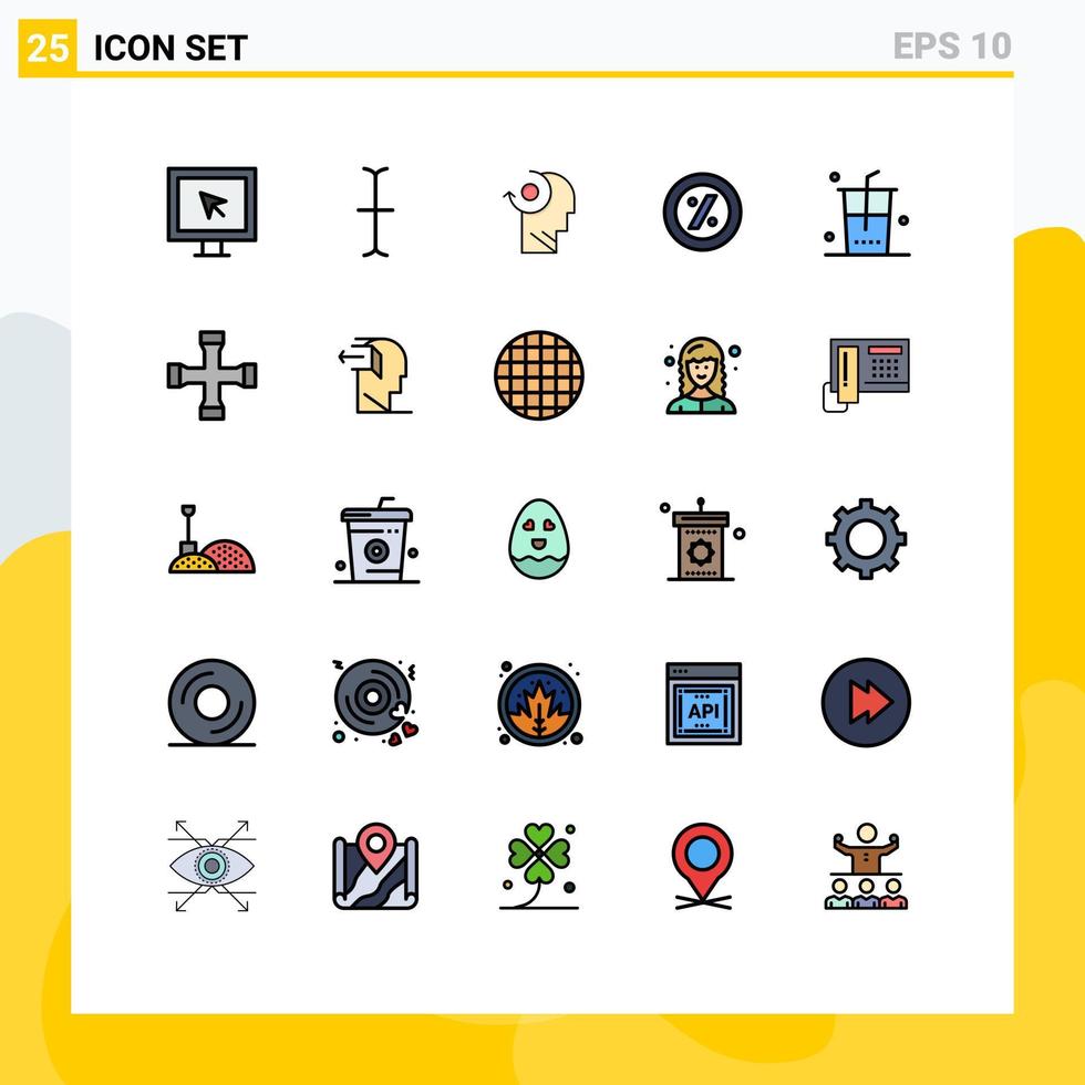conjunto de pictogramas de 25 cores planas de linha preenchida simples de construção e ferramentas compre seus elementos de design de vetores editáveis de preços de alimentos