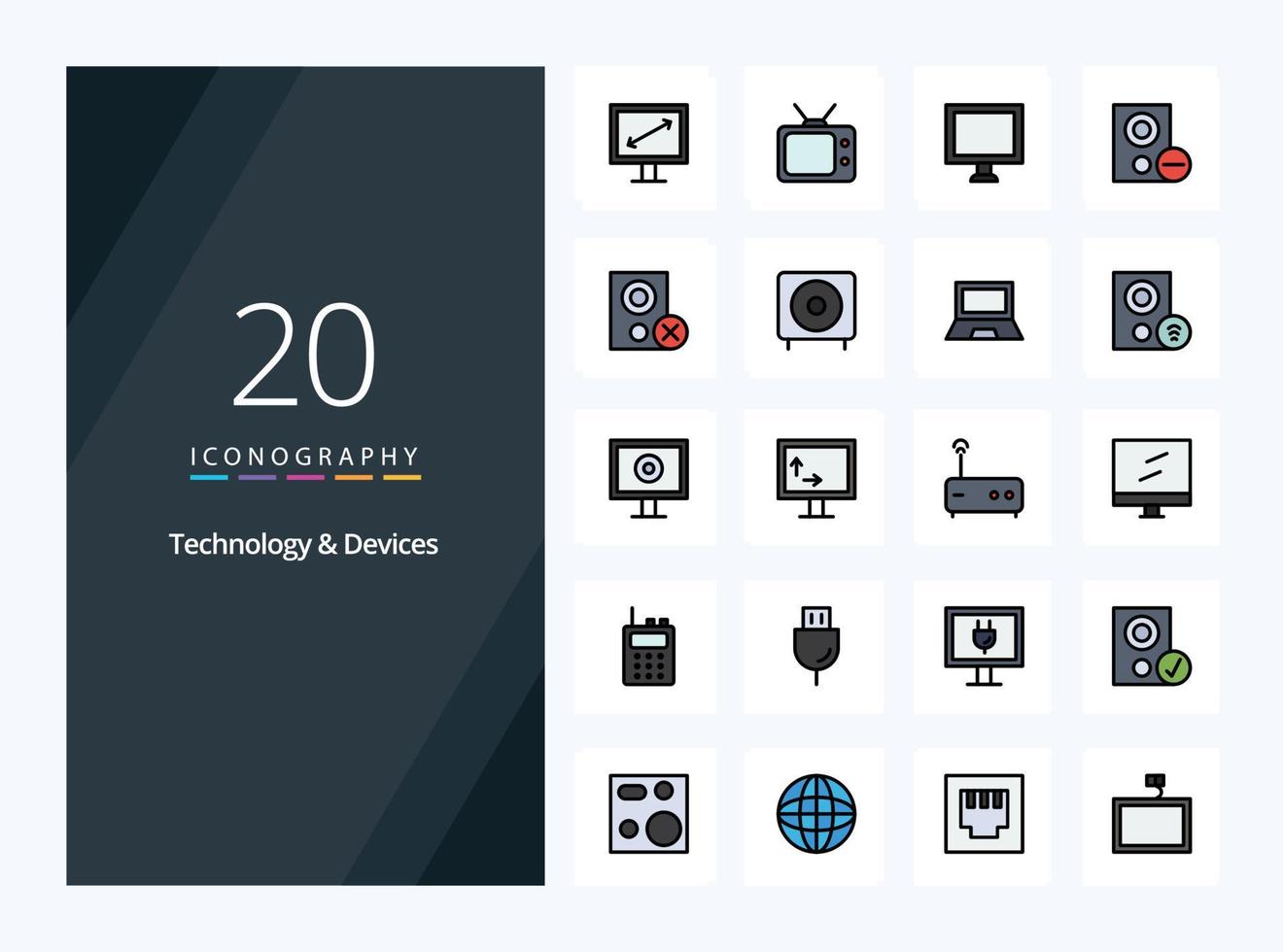 ícone preenchido de linha de 20 dispositivos para apresentação vetor