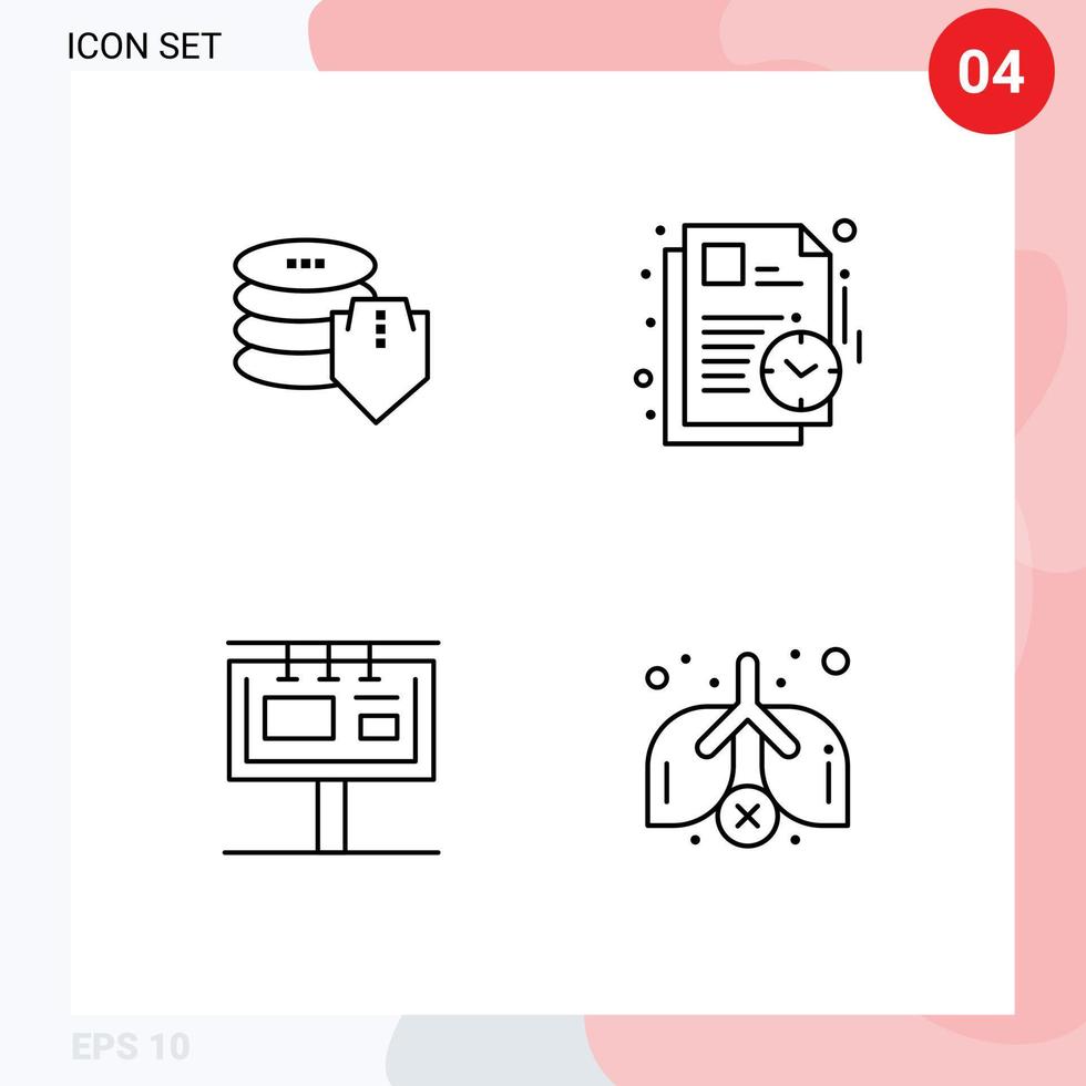 4 ícones criativos, sinais modernos e símbolos do quadro de avisos de escudo, estudo seguro, publicidade, elementos de design de vetores editáveis