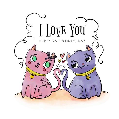 Cute Couple Cat No amor para o dia dos namorados vetor