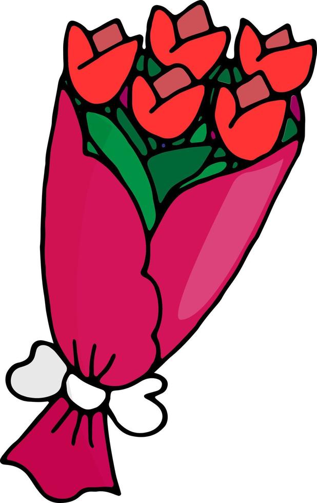 buquê de tulipas em um pacote festivo vetor