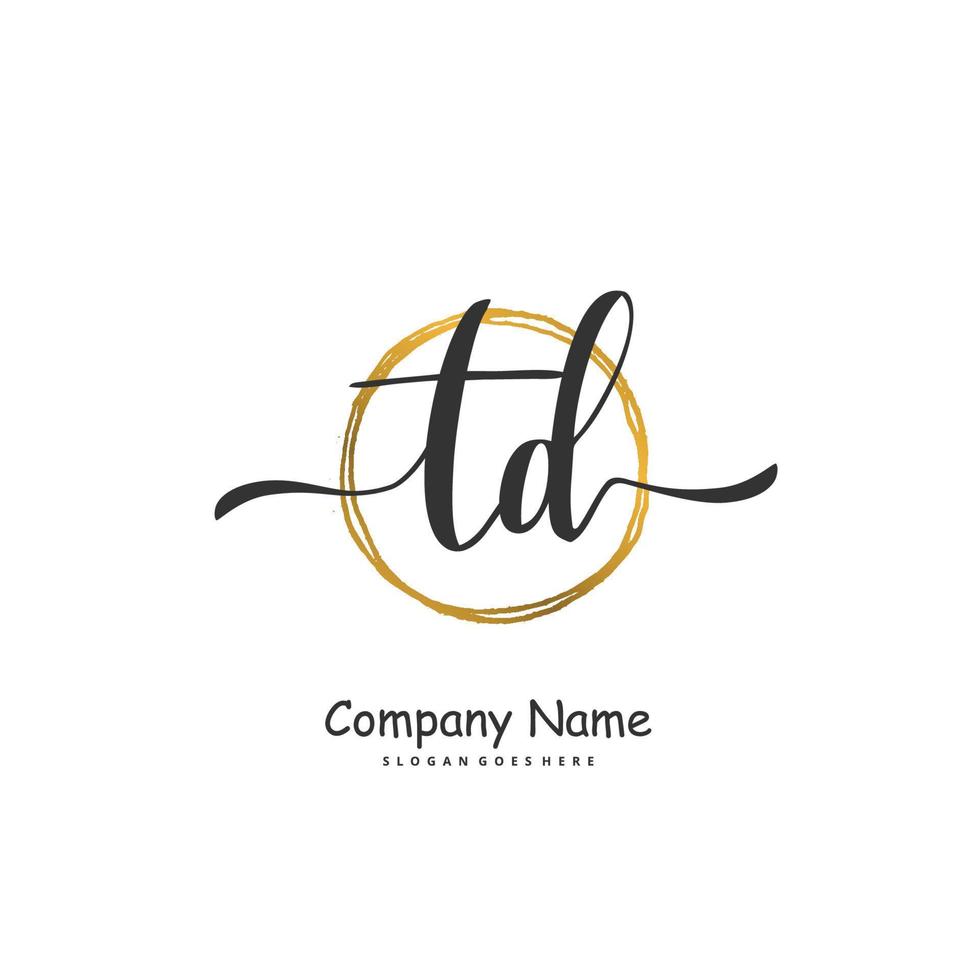 td caligrafia inicial e design de logotipo de assinatura com círculo. logotipo manuscrito de design bonito para moda, equipe, casamento, logotipo de luxo. vetor