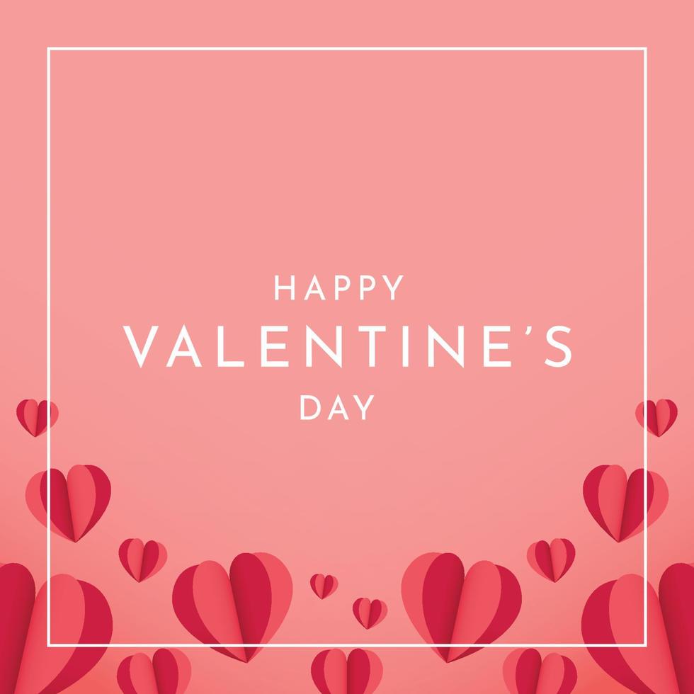 fundo rosa quadrado para dia dos namorados romântico com design de vetor fofo de clipart de coração de amor para cópia de postagem de mídia social