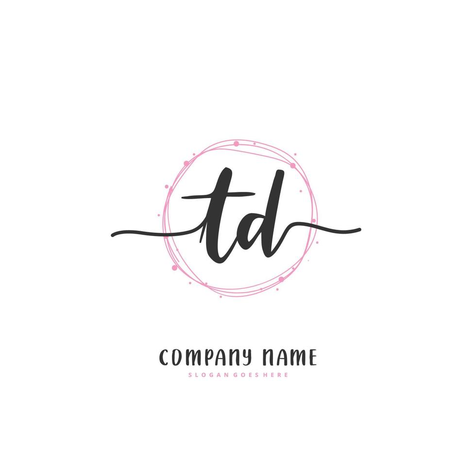 td caligrafia inicial e design de logotipo de assinatura com círculo. logotipo manuscrito de design bonito para moda, equipe, casamento, logotipo de luxo. vetor