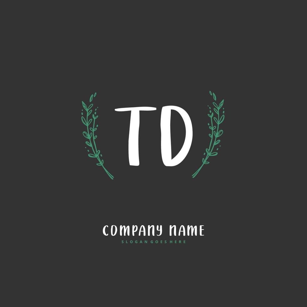 td caligrafia inicial e design de logotipo de assinatura com círculo. logotipo manuscrito de design bonito para moda, equipe, casamento, logotipo de luxo. vetor