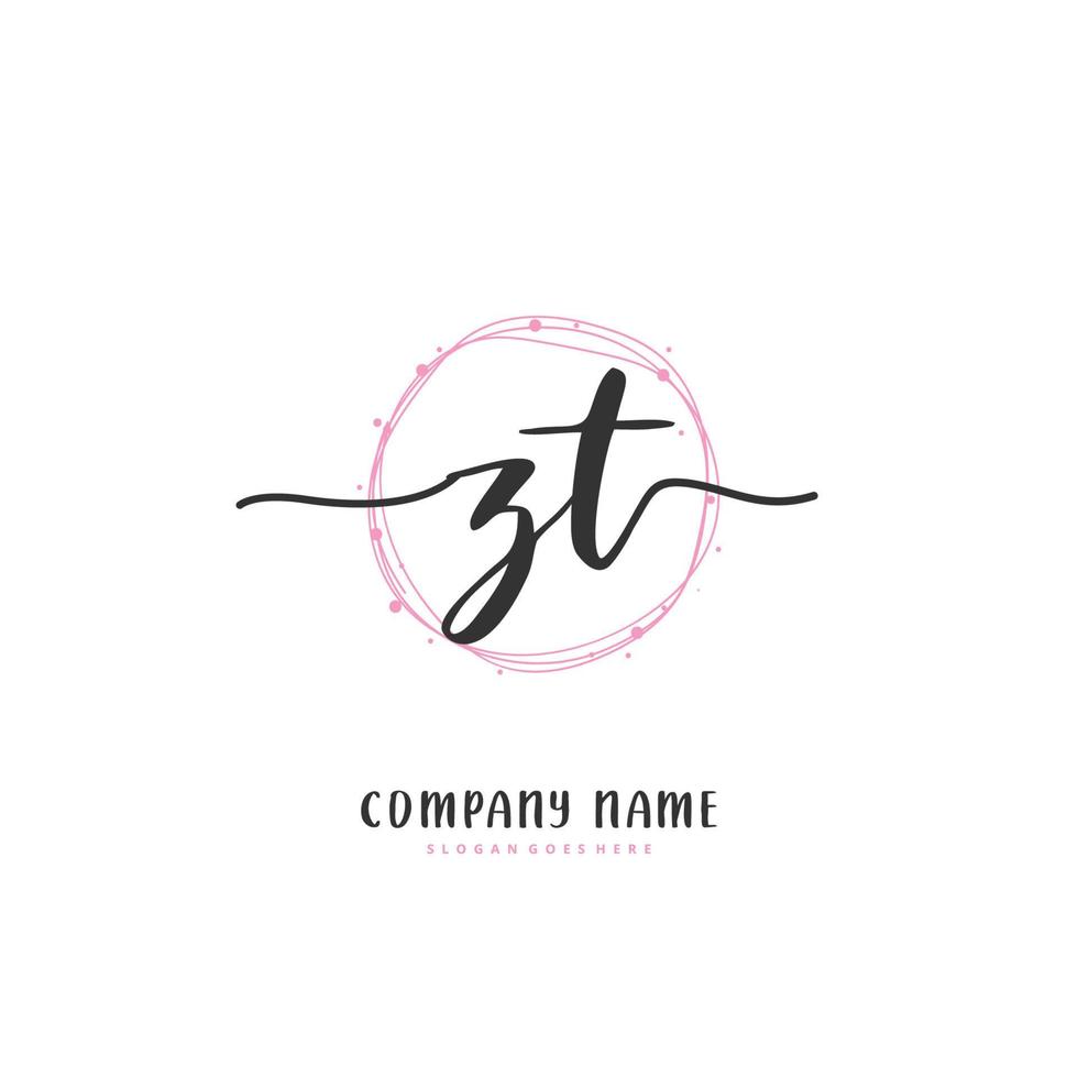 caligrafia inicial zt e design de logotipo de assinatura com círculo. logotipo manuscrito de design bonito para moda, equipe, casamento, logotipo de luxo. vetor