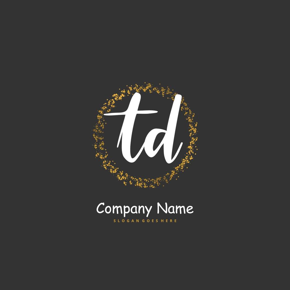 td caligrafia inicial e design de logotipo de assinatura com círculo. logotipo manuscrito de design bonito para moda, equipe, casamento, logotipo de luxo. vetor