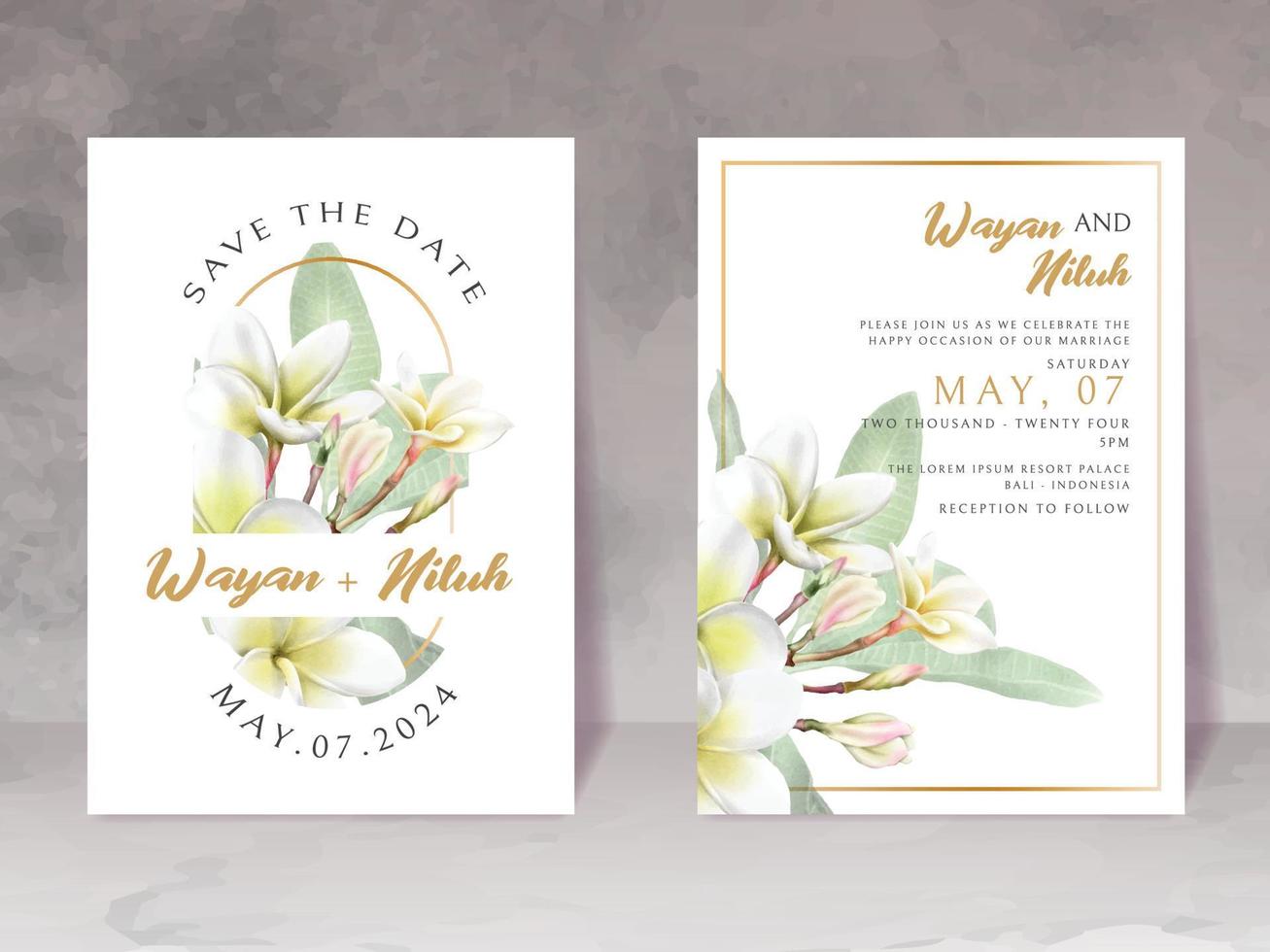 convite de casamento com linda aquarela de plumeria vetor