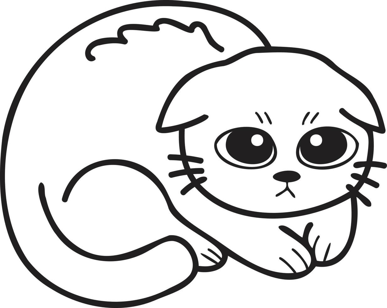 mão desenhada ilustração de gato assustado ou triste no estilo doodle vetor