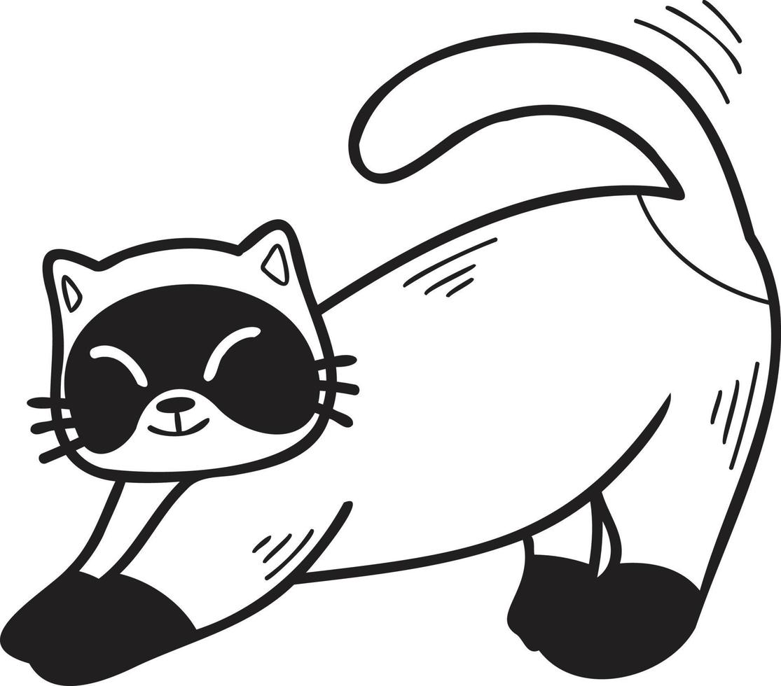ilustração de alongamento de gato desenhado à mão em estilo doodle vetor