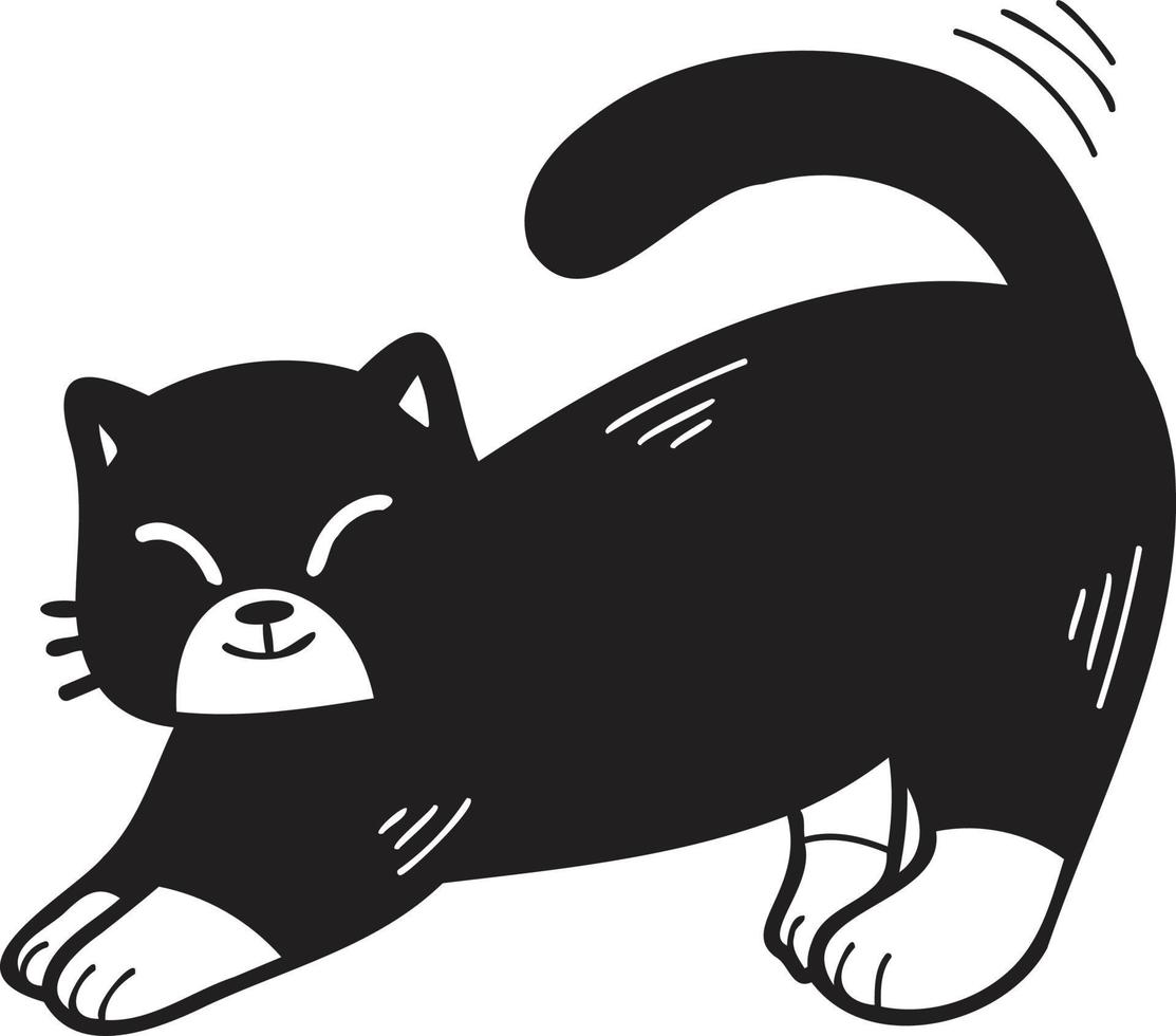 ilustração de alongamento de gato desenhado à mão em estilo doodle vetor