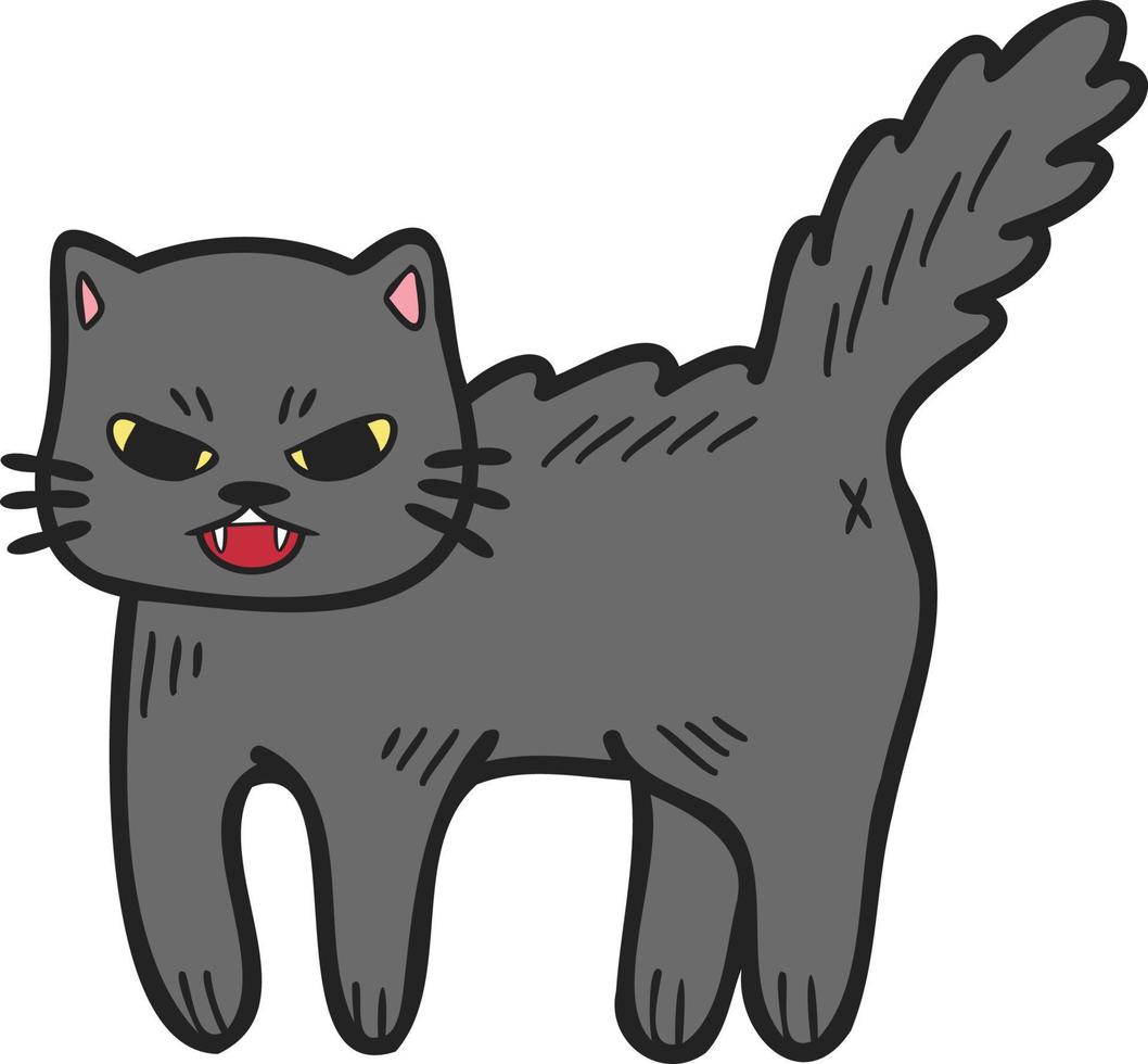 ilustração de gato bravo desenhada de mão no estilo doodle vetor