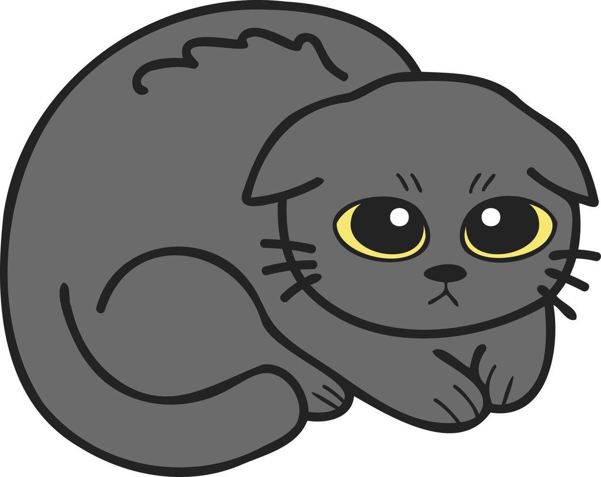 mão desenhada ilustração de gato assustado ou triste no estilo doodle vetor