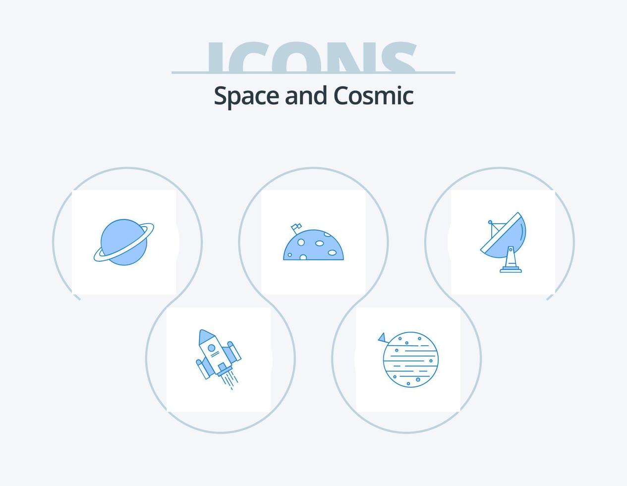 design de ícones do pacote de ícones do espaço azul 5. radar. satélite. quadrado. marte. lua vetor
