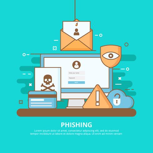 Internet Phishing, Scams e ilustração do conceito de segurança vetor