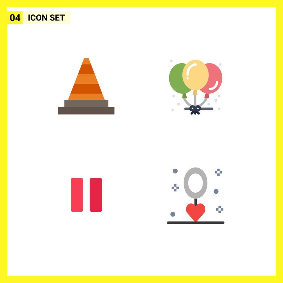 conjunto de 4 pacotes de ícones planos comerciais para ferramentas de mídia de cone celebração vedio elementos de design de vetores editáveis