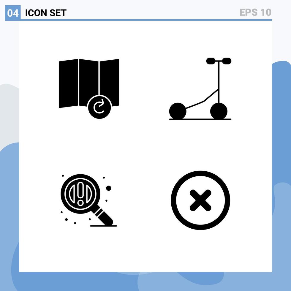 grupo de 4 glifos sólidos modernos definidos para mapa cancelado camada de pesquisa esportiva 1 elementos de design vetorial editável vetor