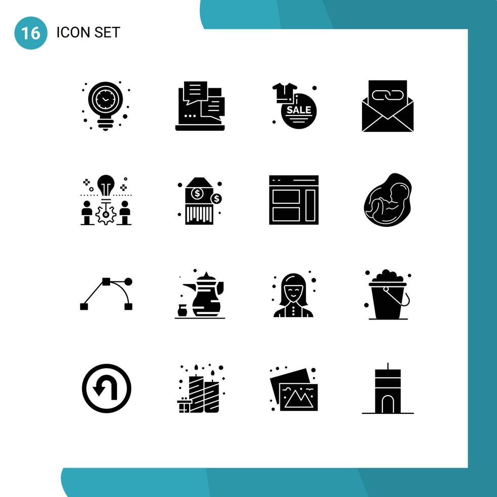 16 ícones criativos sinais modernos e símbolos de e-mail contato comunicação na web venda elementos de design de vetores editáveis