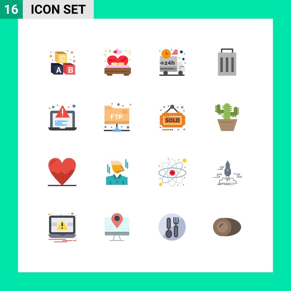16 cores planas de vetores temáticos e símbolos editáveis de interface de carro de lixo de desenvolvimento pacote editável de elementos de design de vetores criativos