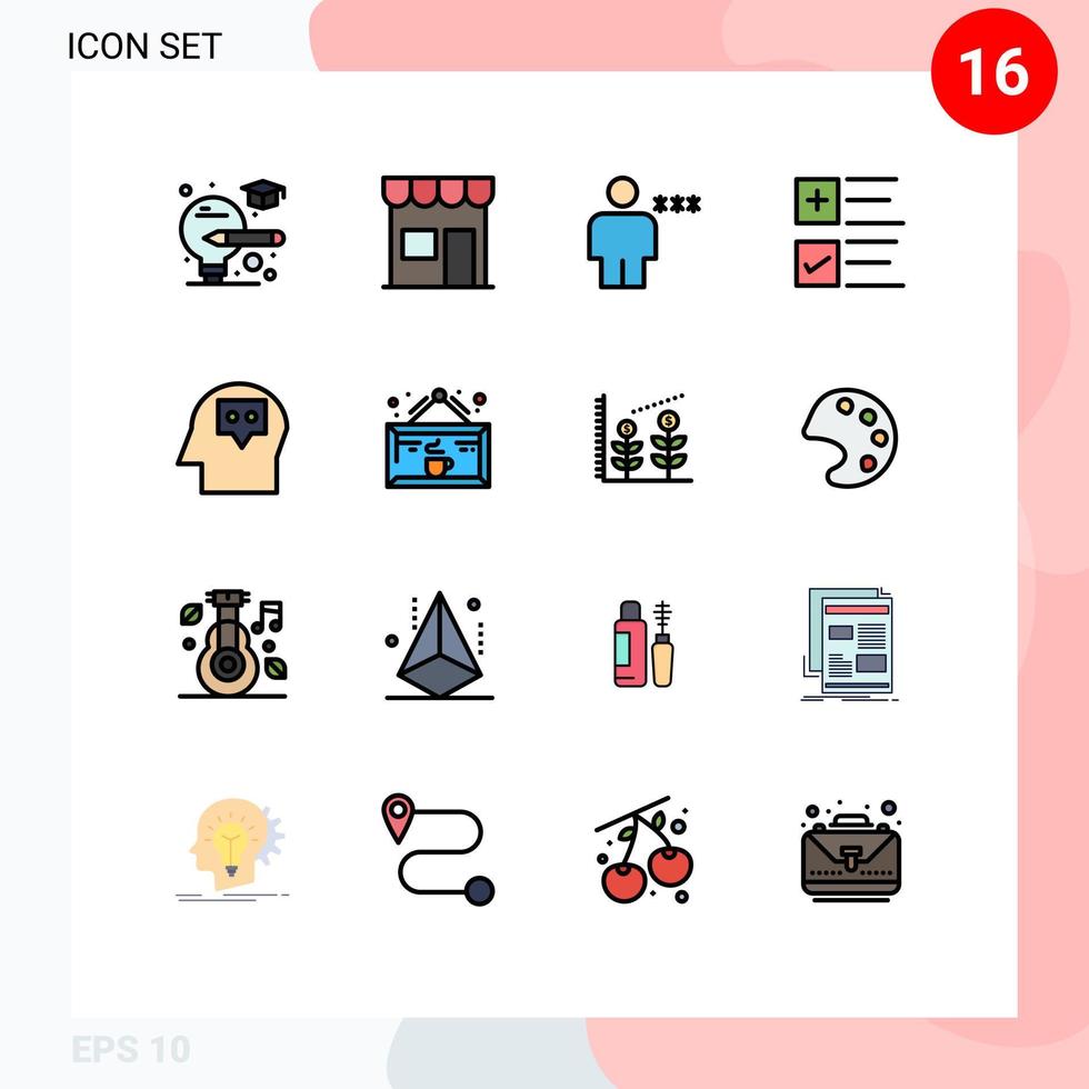 pacote de 16 sinais e símbolos modernos de linhas cheias de cores planas para mídia de impressão na web, como cabeça e marca de avatar, elementos de design de vetor criativo editáveis bloqueados