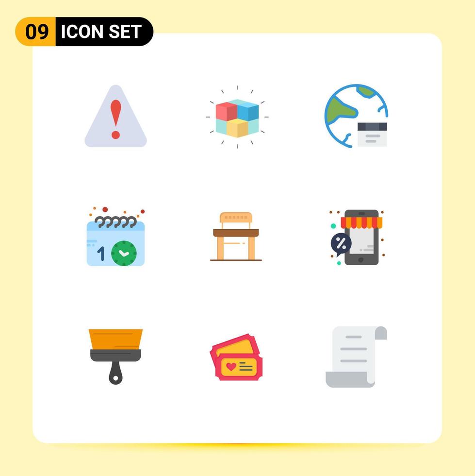 conjunto de pictogramas de 9 cores planas simples de eventos de aplicativos de agenda de mesa elementos de design de vetores editáveis na internet