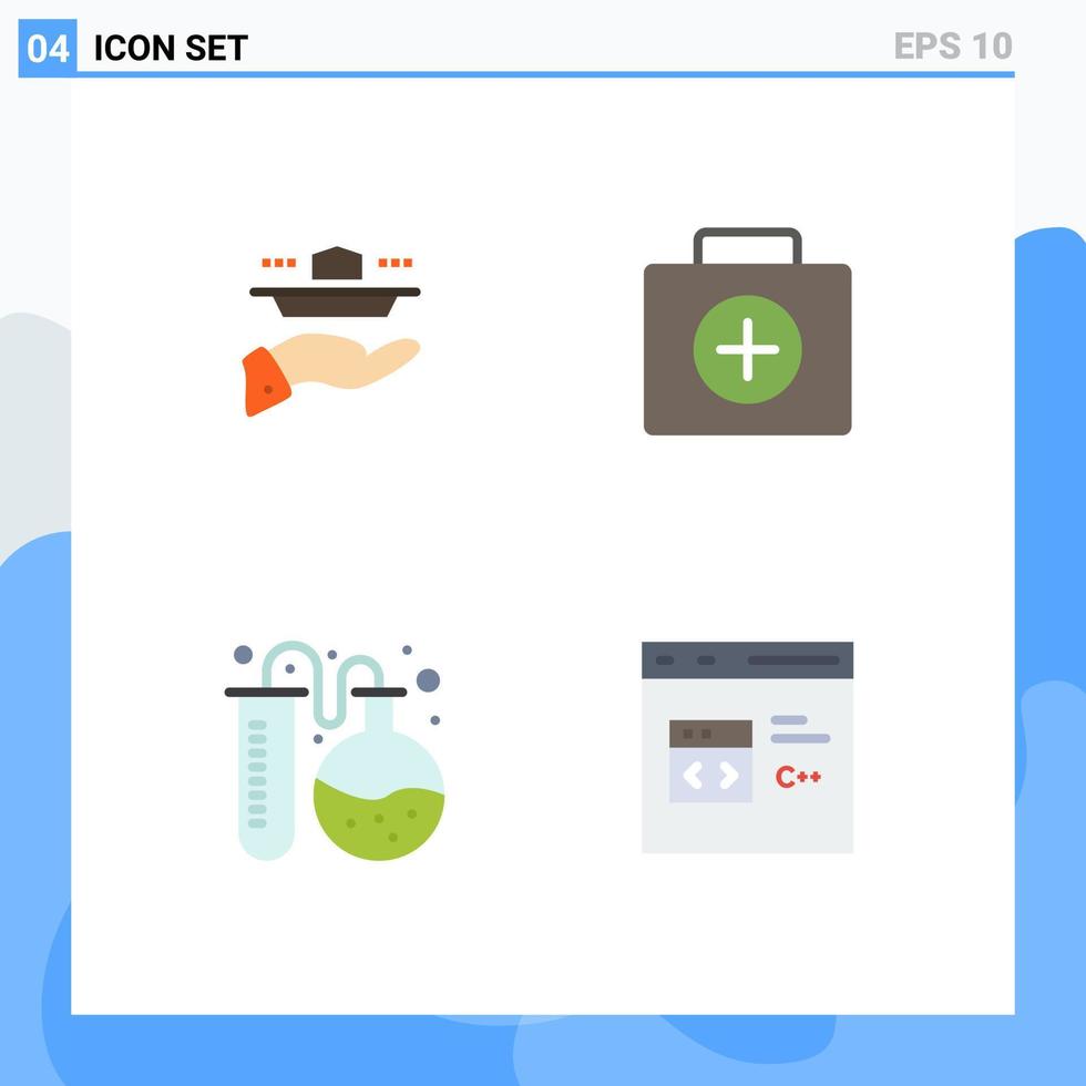 4 ícones planos vetoriais temáticos e símbolos editáveis de almoço de laboratório de garçom primeiros socorros de volta à escola elementos de design vetorial editáveis vetor