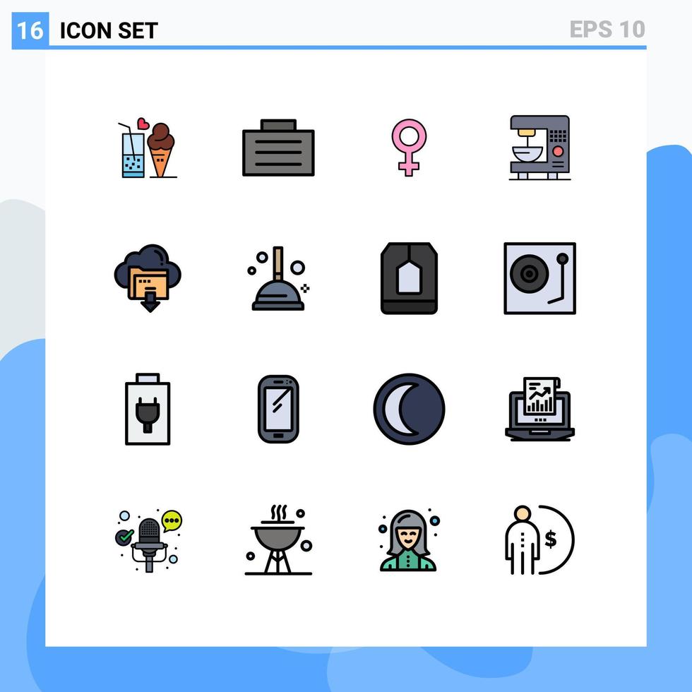 pacote de ícones vetoriais de estoque de 16 sinais e símbolos de linha para baixar a máquina feminina elétrica editável elementos de design de vetores criativos