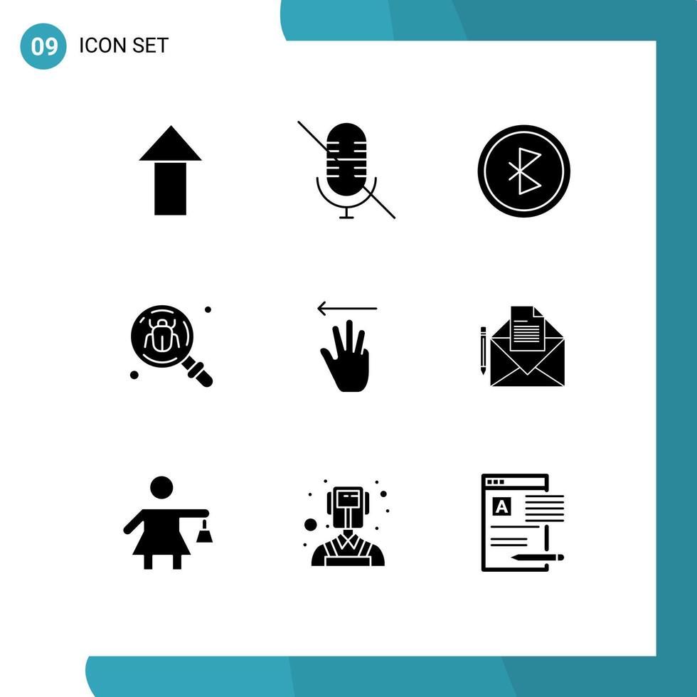 conjunto de 9 pacotes de glifos sólidos comerciais para conexão de pesquisa de cursor de mão inseto bug elementos de design de vetores editáveis
